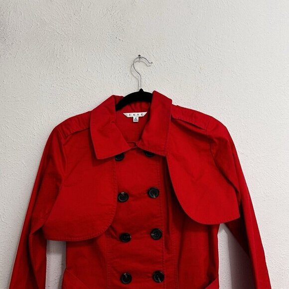 Cabi Women’s 8 Red Double Breasted Belted Trench Coat Jacket Detachable Sleeves - Picture 2 of 11